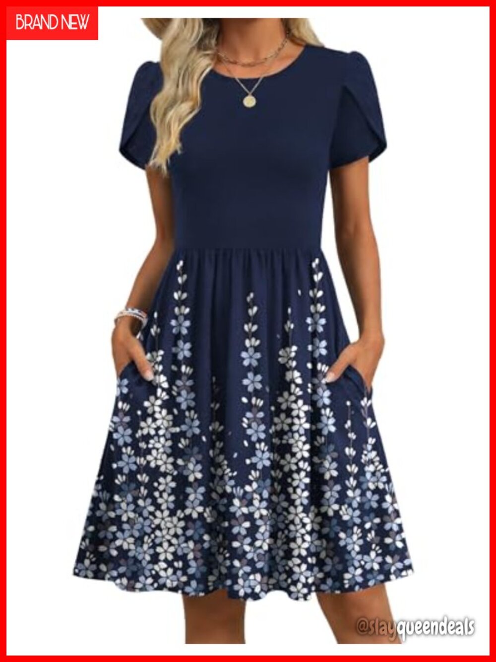 Zeagoo Women Summer Dress Short Sleeve A-Line Mini with Pockets Casual Swing